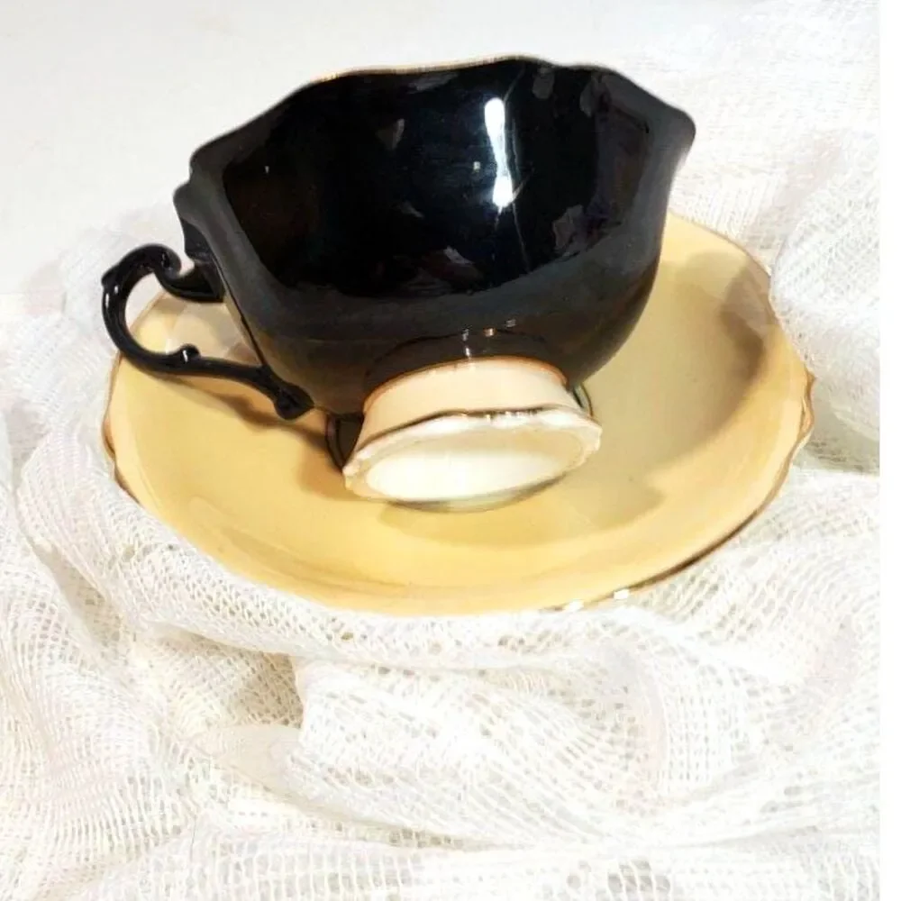 Vintage Paragon Teacup and Saucer Set Double Warrant, Black and Tan Porcelain